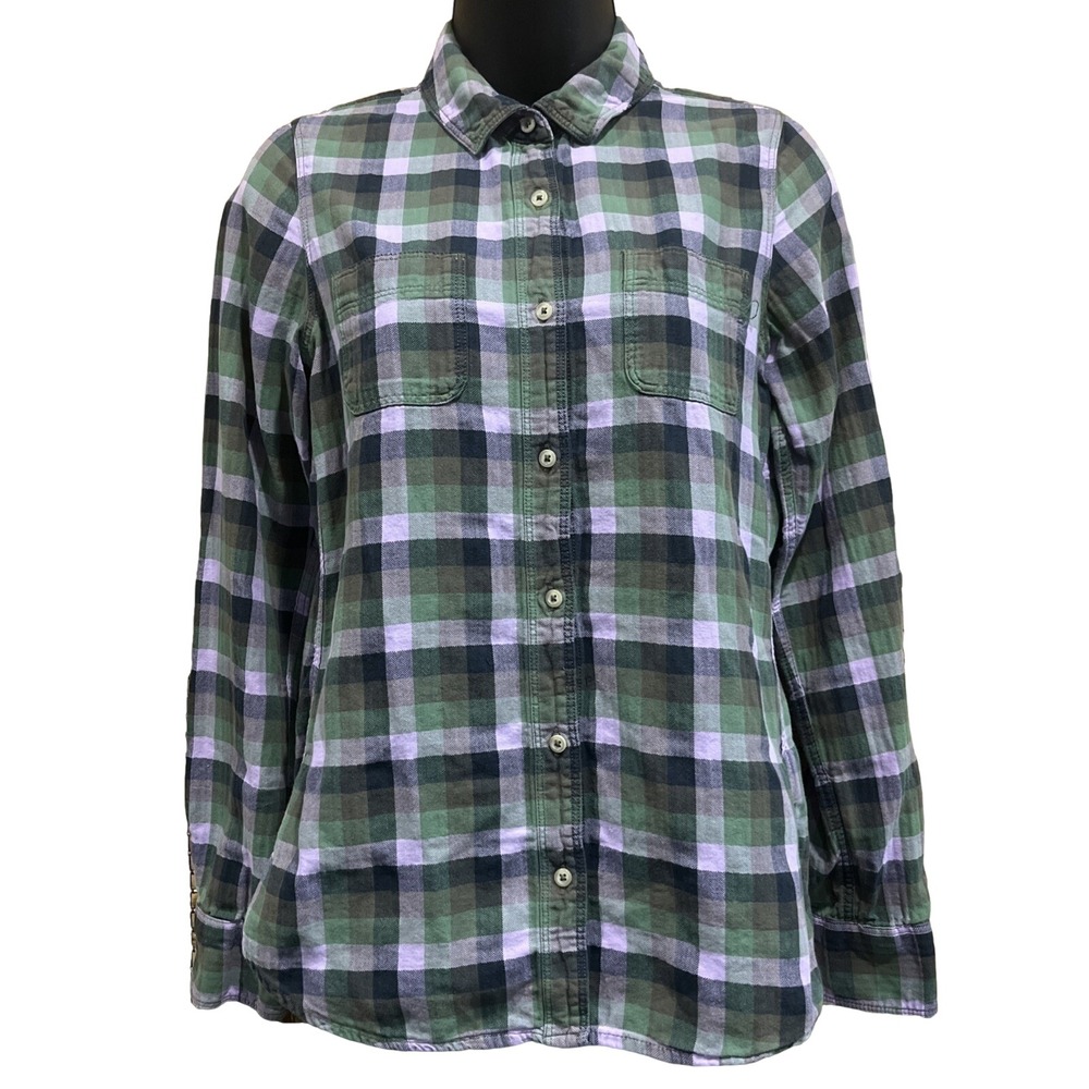 The North Face Shirt Womens Small Green Purple Plaid Flannel Button Down Cotton